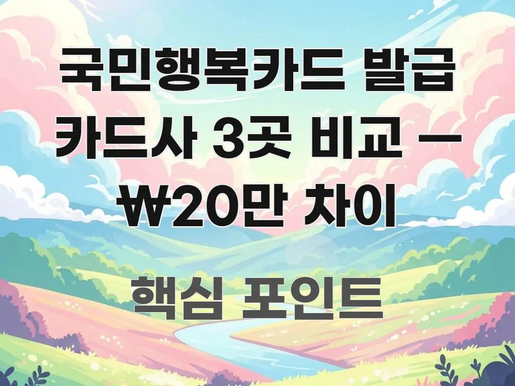 국민행복카드 발급 카드사 3곳 비교 — ₩20만 차이 쉽게 따라할 수 있는 포스트 대표 비주얼 이미지 - 독자 이해를 위한 이미지
