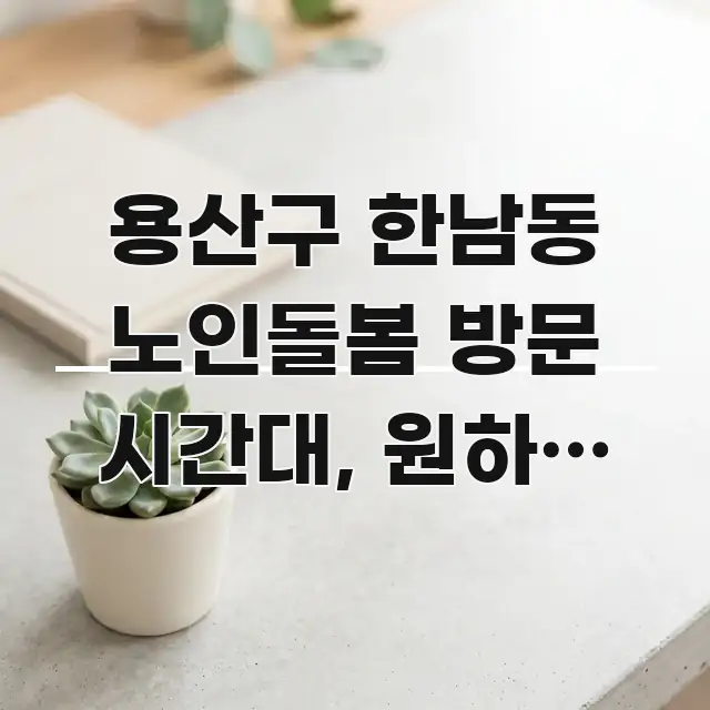 용산구 한남동 노인돌봄 방문 시간대, 원하는 시간에 카드뉴스 표지 용산구 한남동 노인돌봄 방문 시간대, 원하는 시간에 가독성 높게 정리한 정보 요약 인포그래픽 이미지 - 글 흐름을 돕는 시각 자료